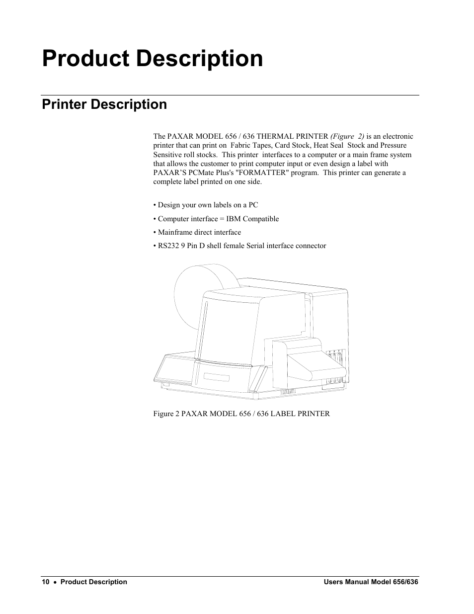 Product description, Printer description | Paxar 656 / 636 User Manual | Page 16 / 115