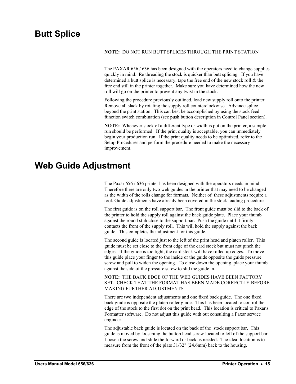 Butt splice, Web guide adjustment | Paxar 656 / 636 User Manual | Page 21 / 115