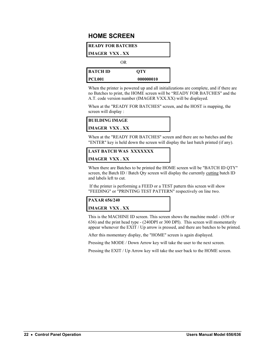 Home screen | Paxar 656 / 636 User Manual | Page 28 / 115