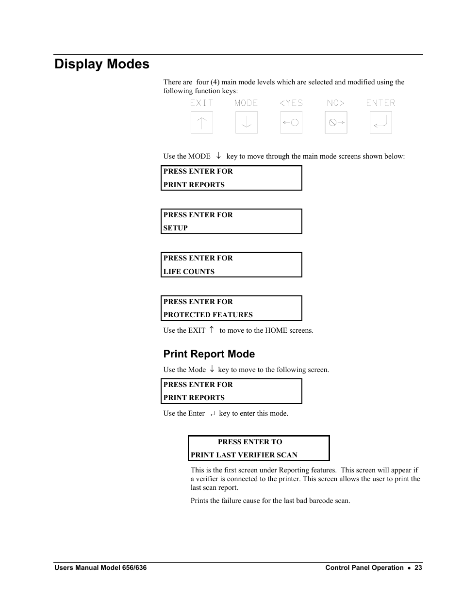Display modes, Print report mode | Paxar 656 / 636 User Manual | Page 29 / 115
