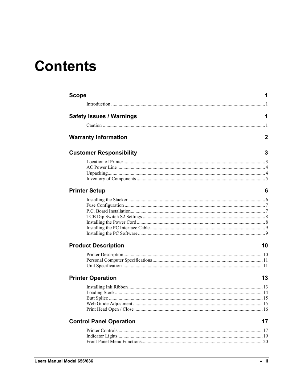 Paxar 656 / 636 User Manual | Page 3 / 115
