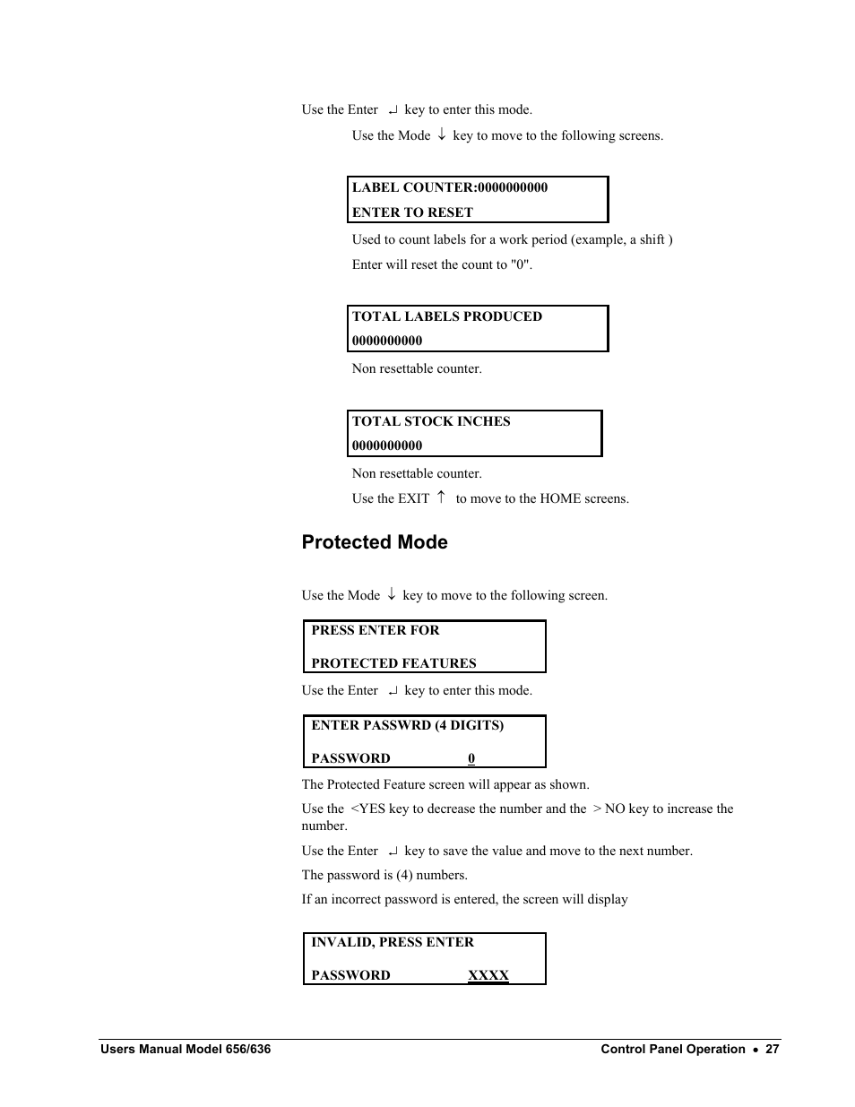 Protected mode | Paxar 656 / 636 User Manual | Page 33 / 115