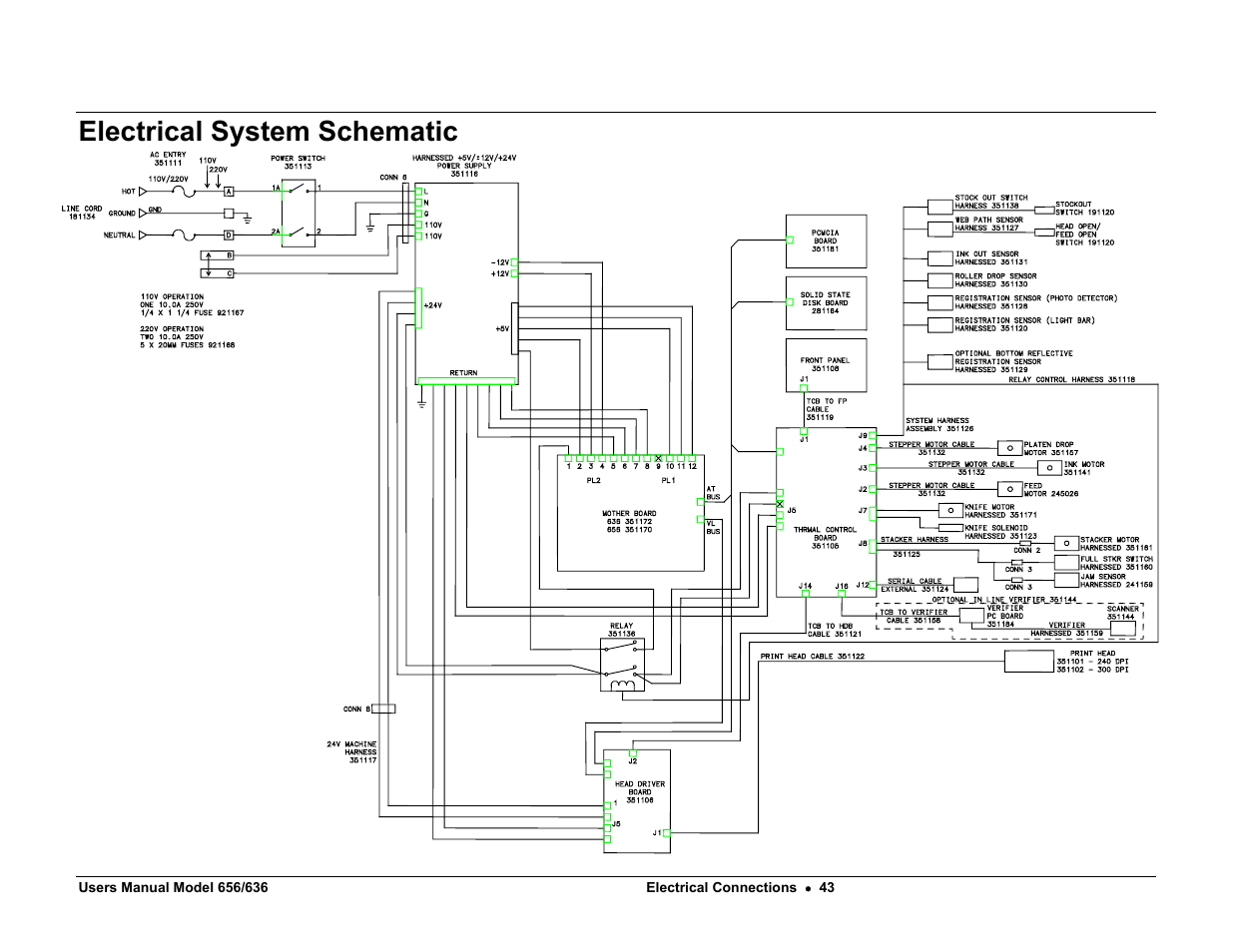 Electrical system schematic | Paxar 656 / 636 User Manual | Page 49 / 115