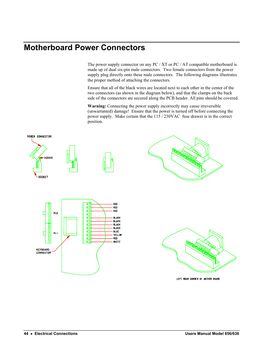 Motherboard power connectors | Paxar 656 / 636 User Manual | Page 50 / 115