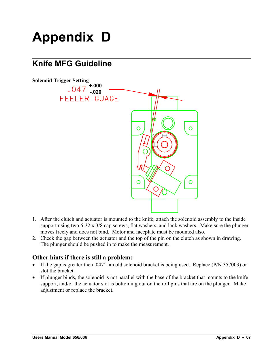 Appendix d, Knife mfg guideline | Paxar 656 / 636 User Manual | Page 73 / 115