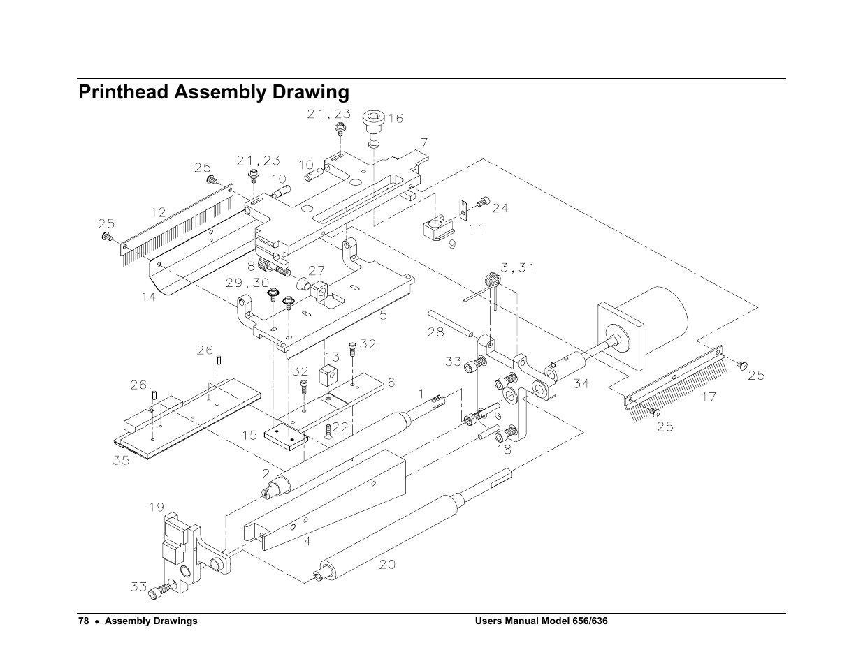Printhead assembly drawing | Paxar 656 / 636 User Manual | Page 84 / 115