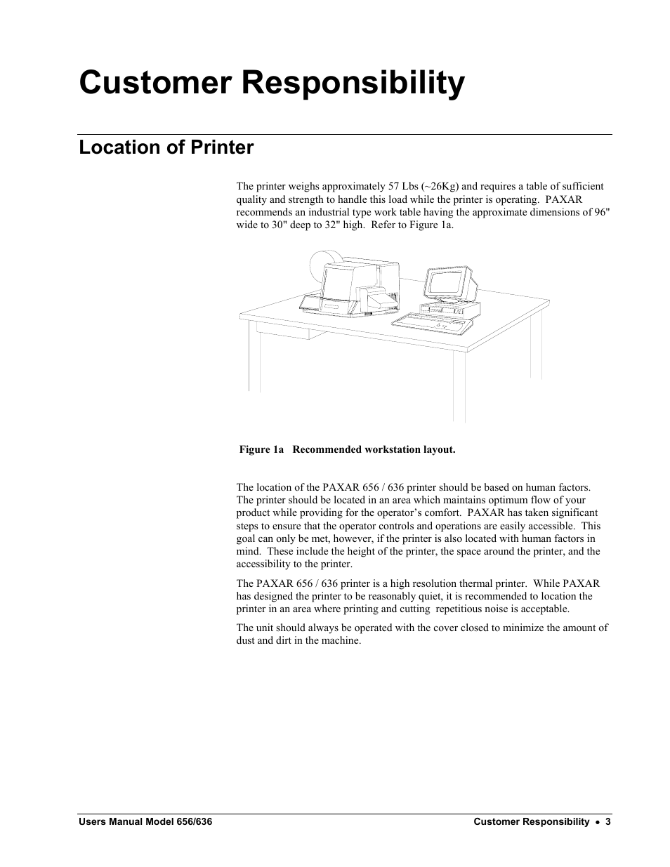 Customer responsibility, Location of printer | Paxar 656 / 636 User Manual | Page 9 / 115