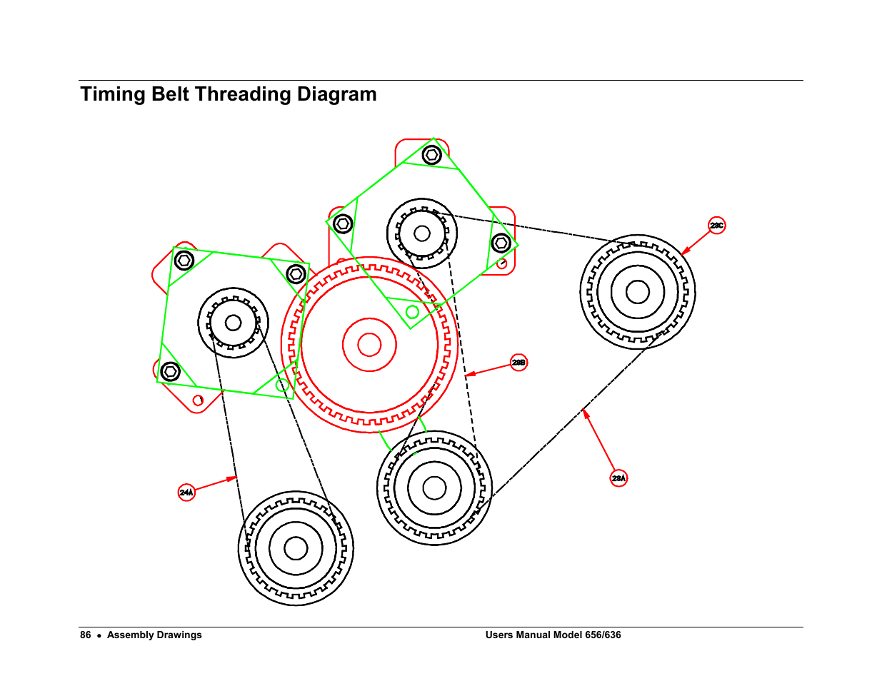 Timing belt threading diagram | Paxar 656 / 636 User Manual | Page 92 / 115