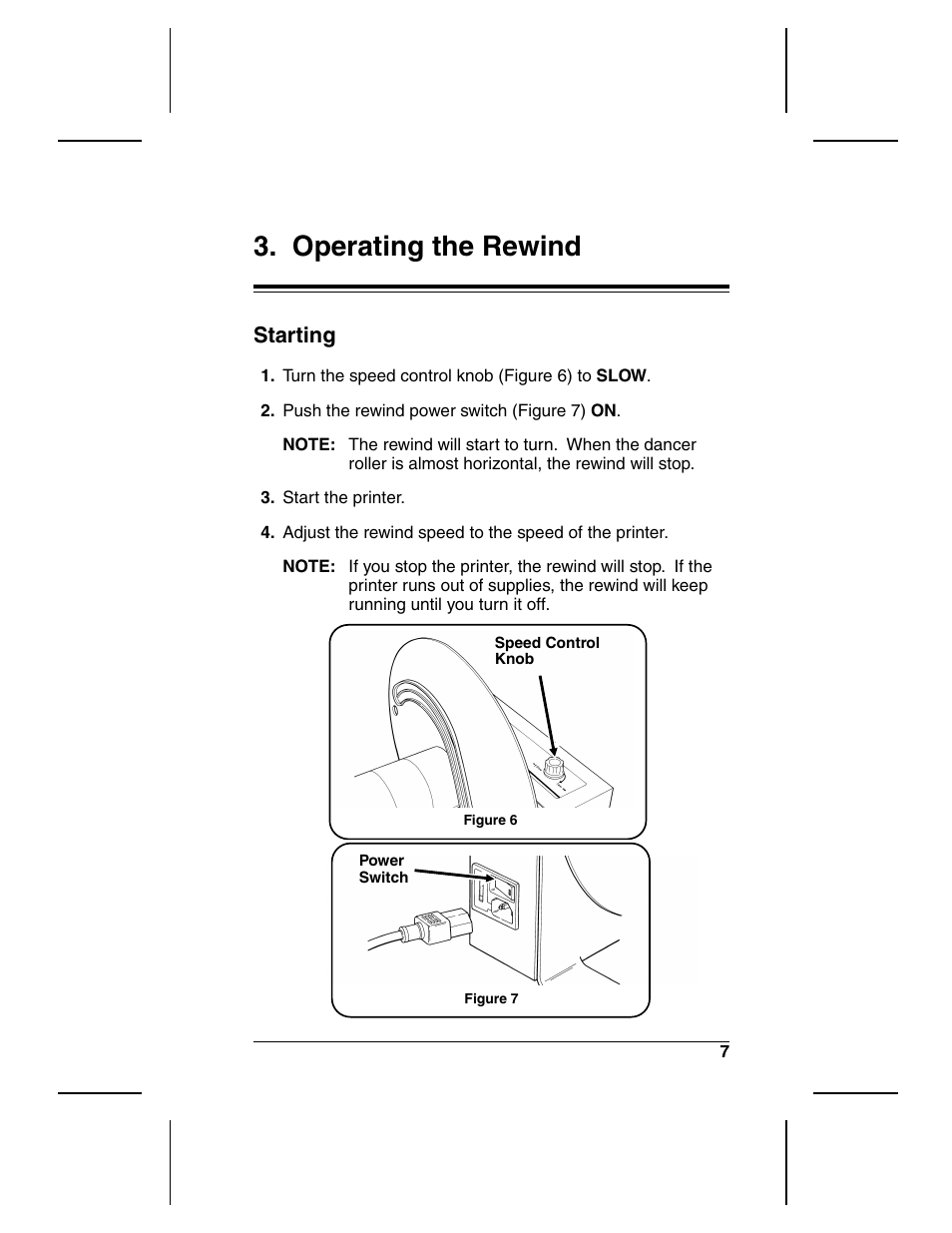 Operating the rewind, Starting | Paxar Rewind Monarch 415 User Manual | Page 11 / 28