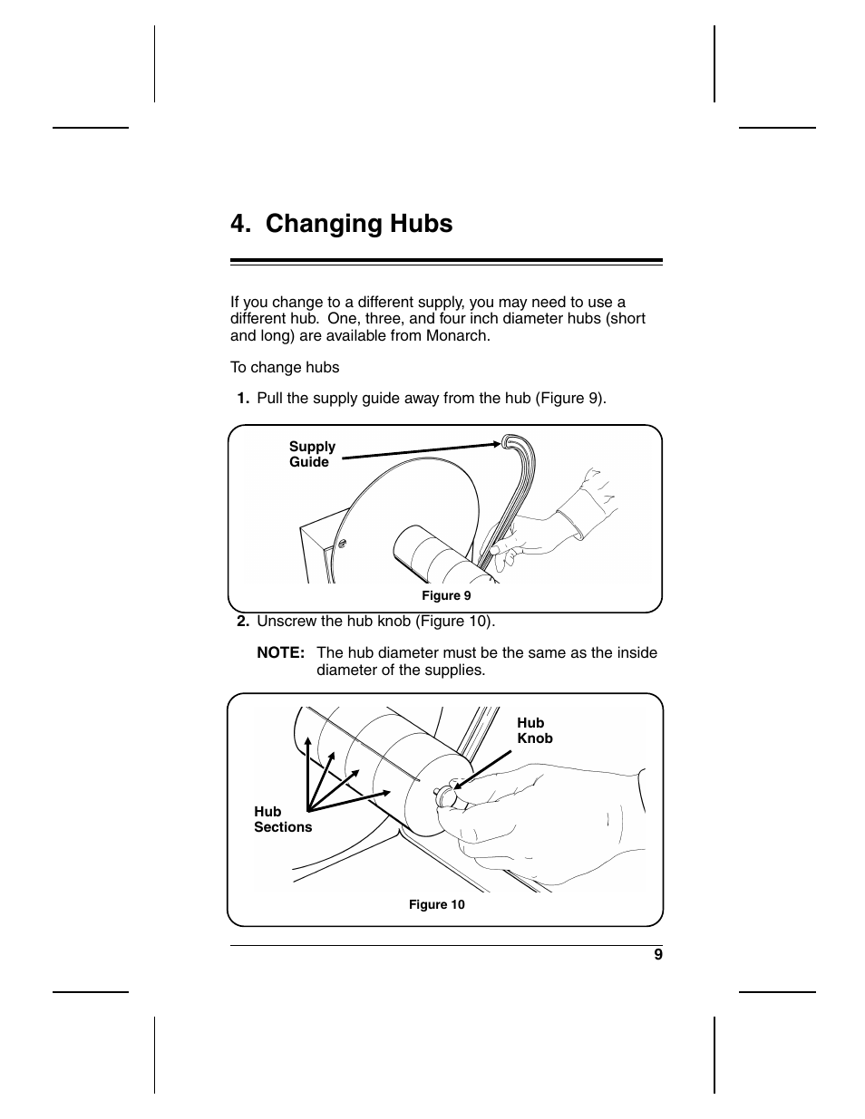 Changing hubs | Paxar Rewind Monarch 415 User Manual | Page 13 / 28