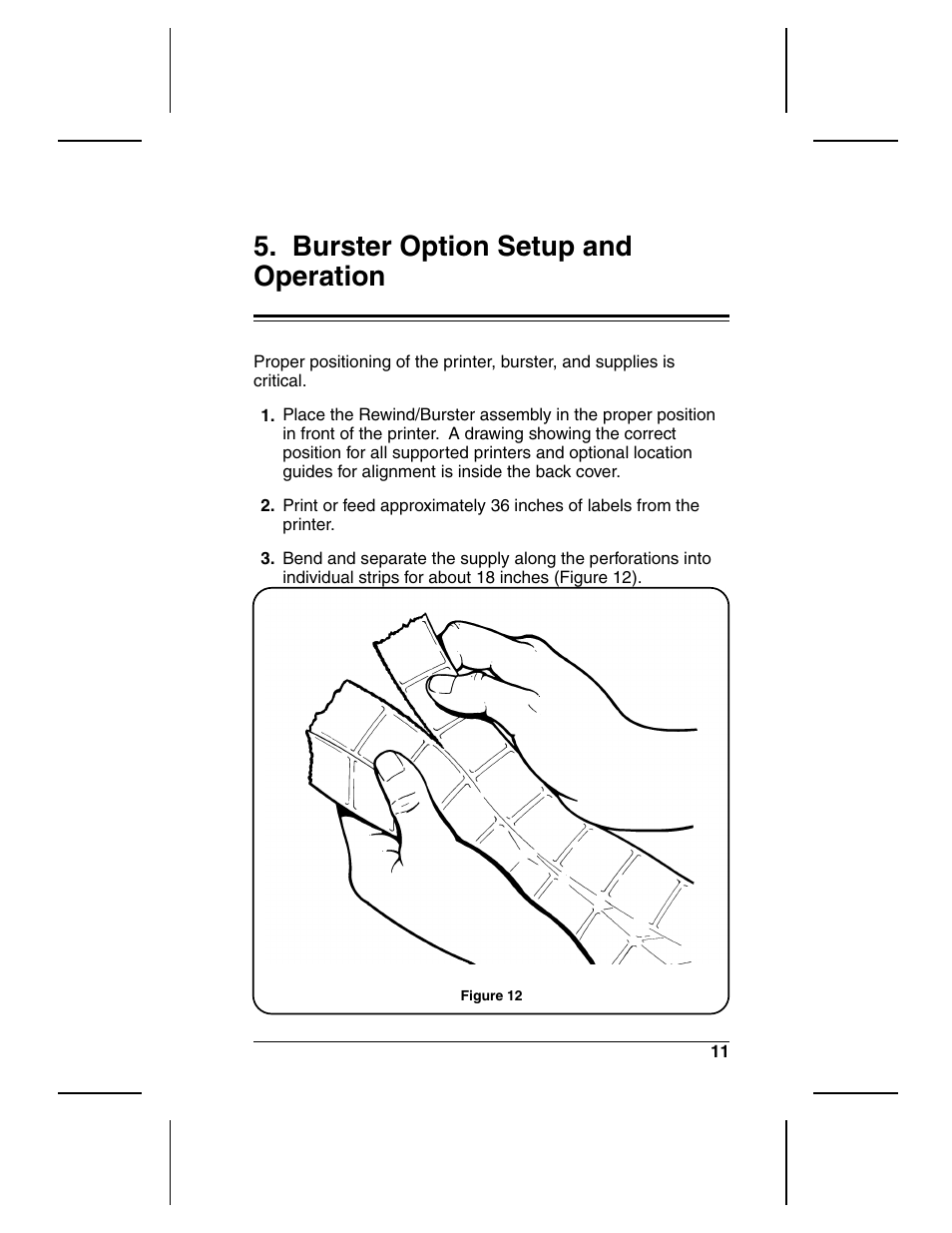 Burster option setup and operation | Paxar Rewind Monarch 415 User Manual | Page 15 / 28