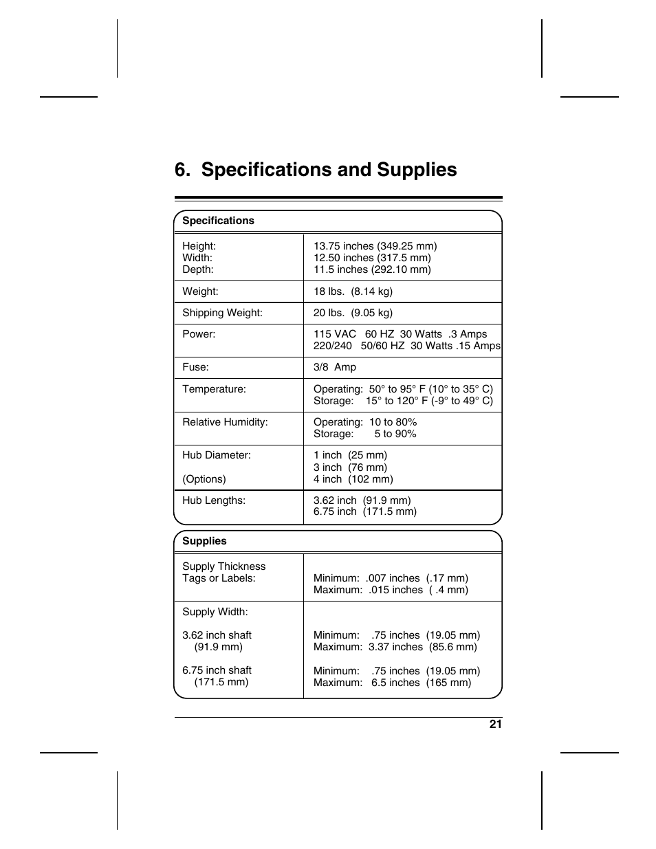 Specifications and supplies | Paxar Rewind Monarch 415 User Manual | Page 25 / 28