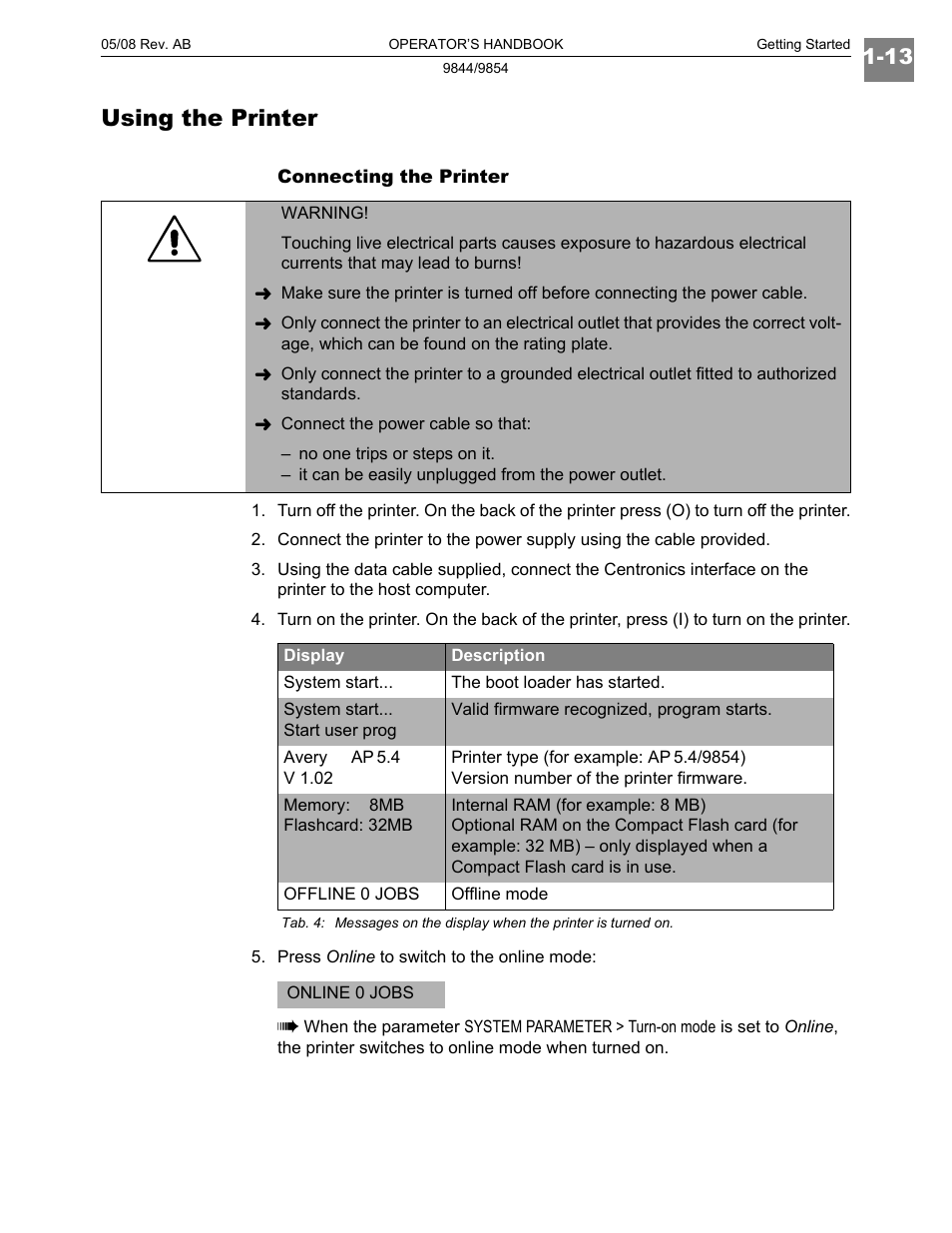 Using the printer | Paxar 9854 User Manual | Page 21 / 56