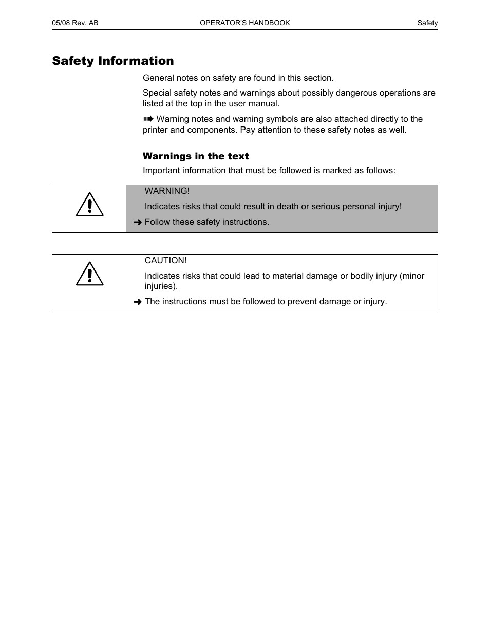 Safety information | Paxar 9854 User Manual | Page 3 / 56