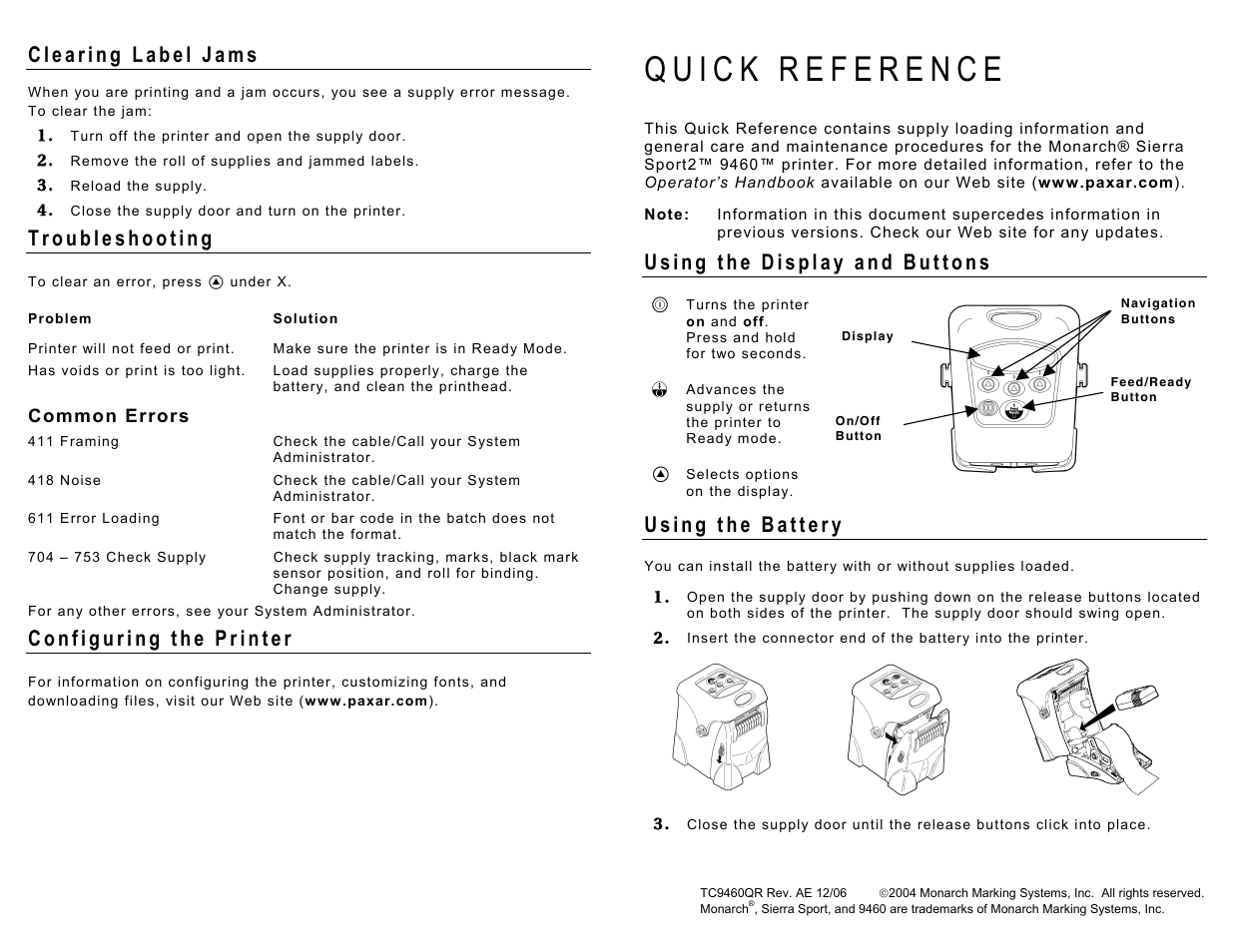 Paxar 9460 User Manual | Page 4 / 4