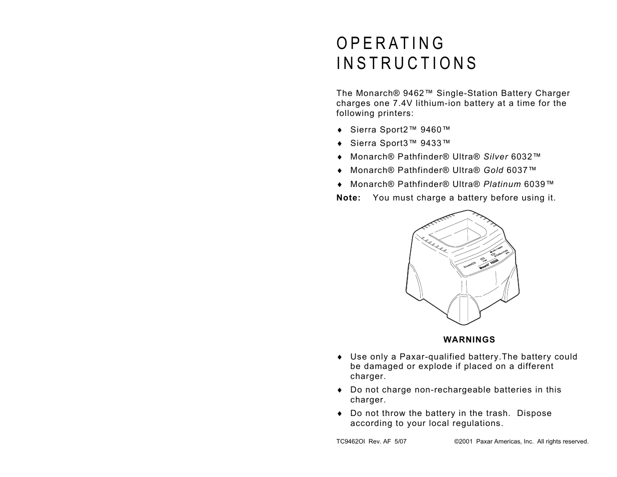 Paxar 9462TM User Manual | 4 pages