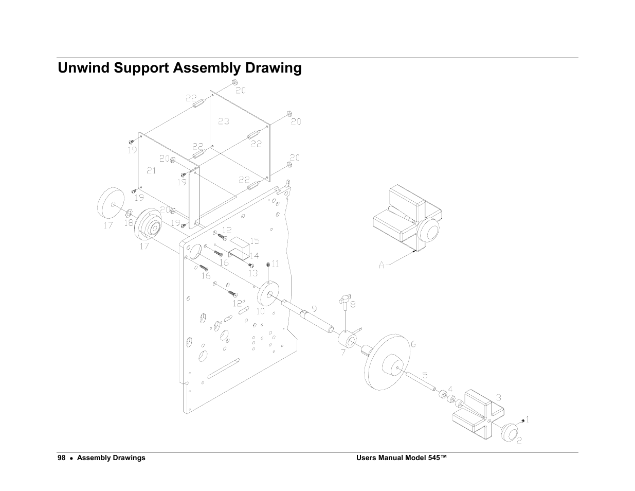 Unwind support assembly drawing | Paxar 545 User Manual | Page 100 / 121