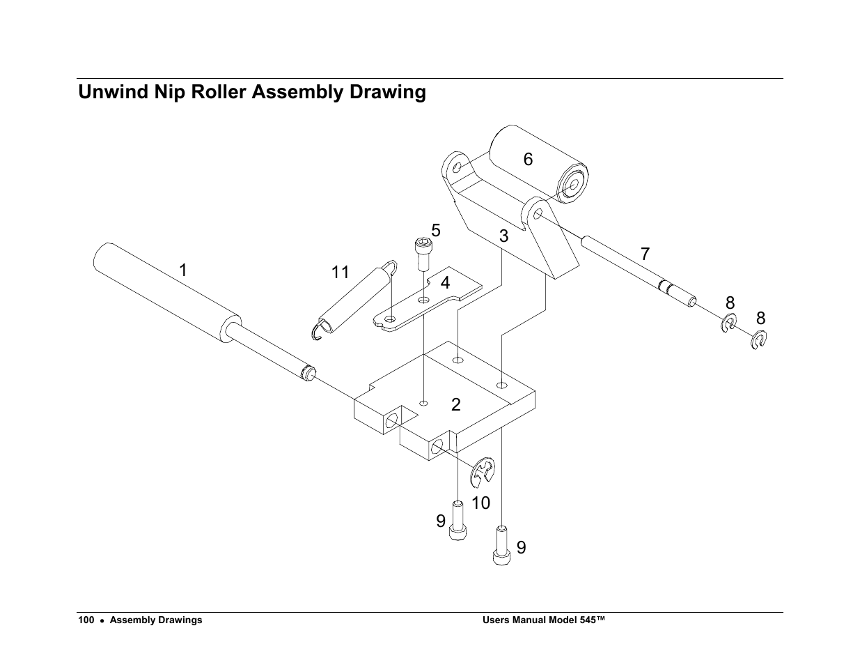 Unwind nip roller assembly drawing | Paxar 545 User Manual | Page 102 / 121