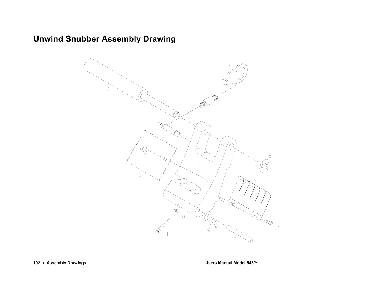 Unwind snubber assembly drawing | Paxar 545 User Manual | Page 104 / 121