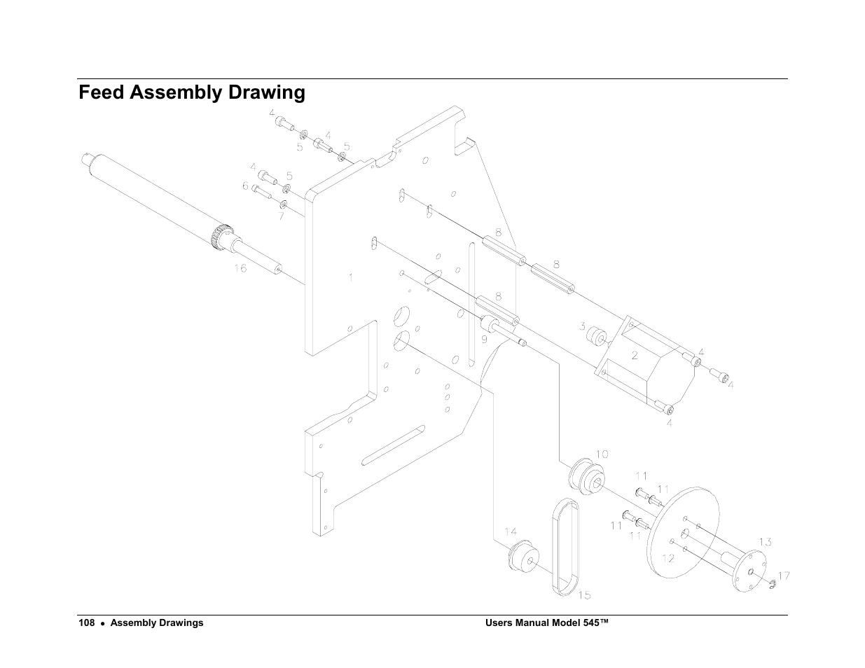 Feed assembly drawing | Paxar 545 User Manual | Page 110 / 121