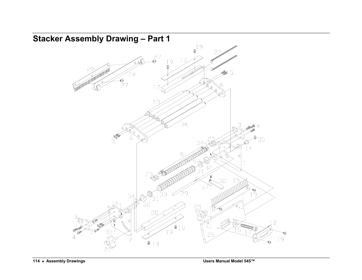 Stacker assembly drawing – part 1 | Paxar 545 User Manual | Page 116 / 121