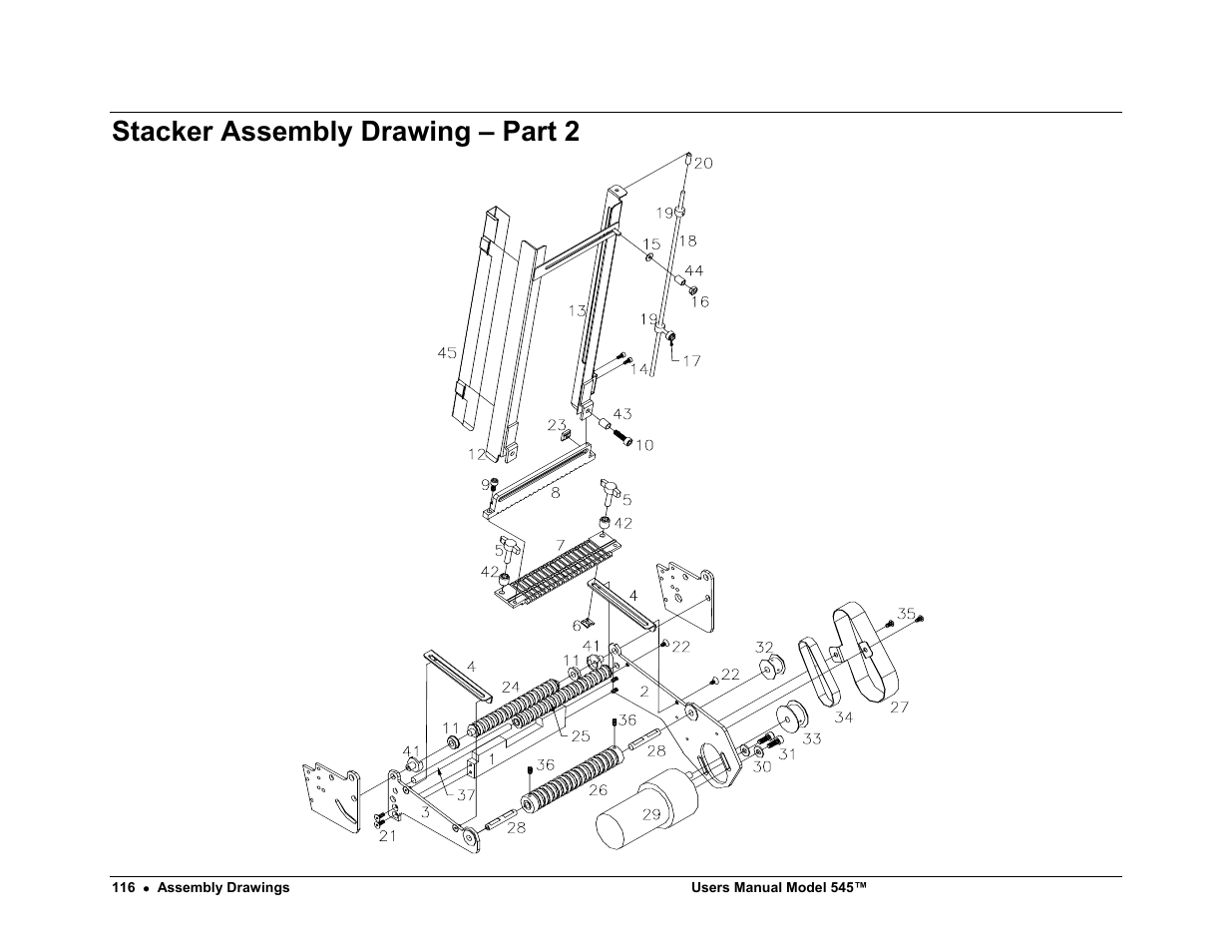 Stacker assembly drawing – part 2 | Paxar 545 User Manual | Page 118 / 121