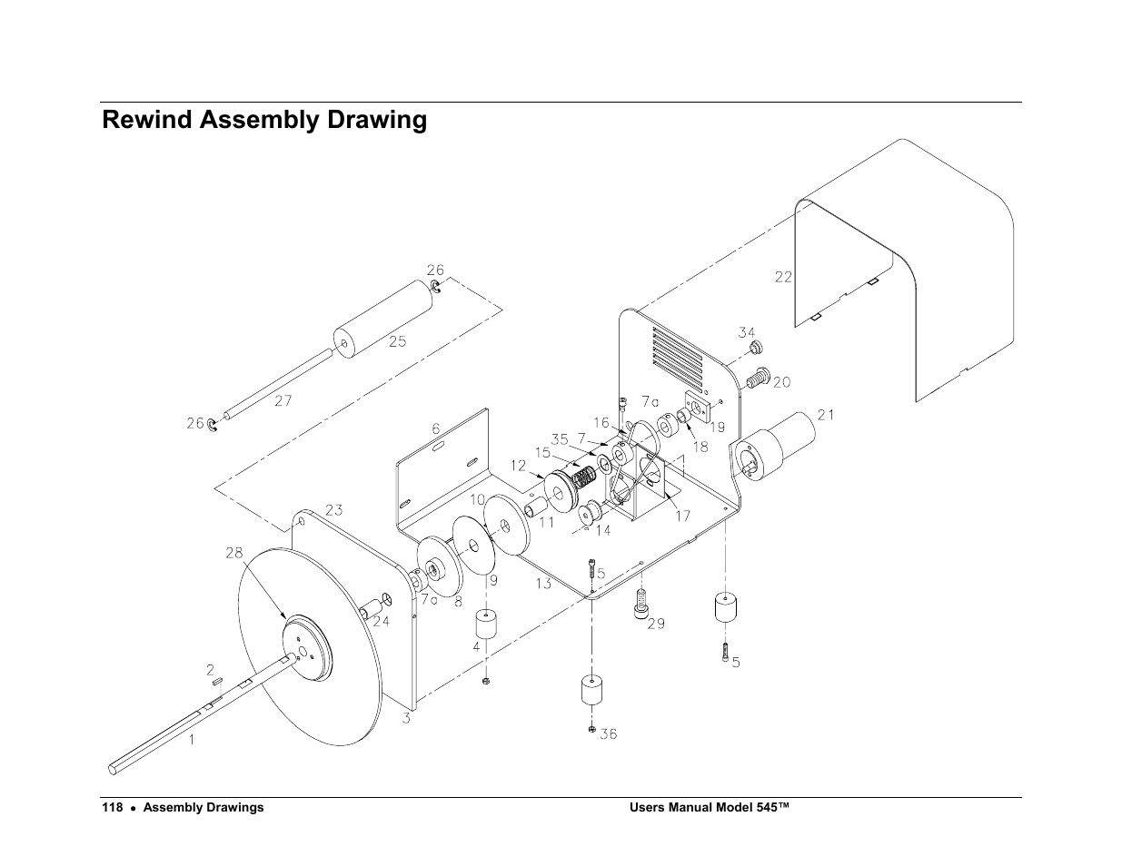 Rewind assembly drawing | Paxar 545 User Manual | Page 120 / 121