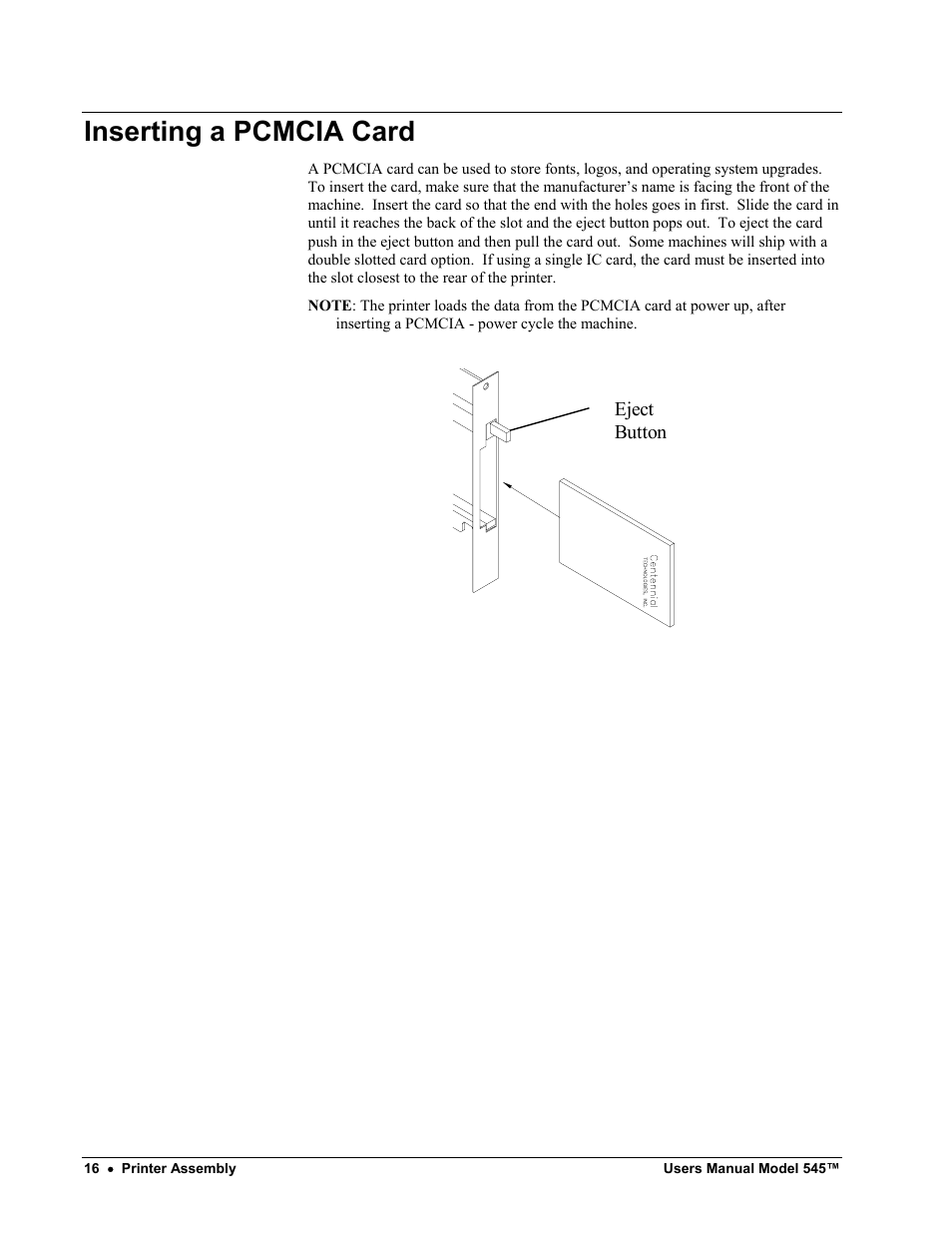 Inserting a pcmcia card | Paxar 545 User Manual | Page 18 / 121