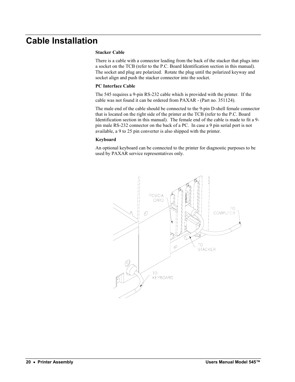 Cable installation | Paxar 545 User Manual | Page 22 / 121