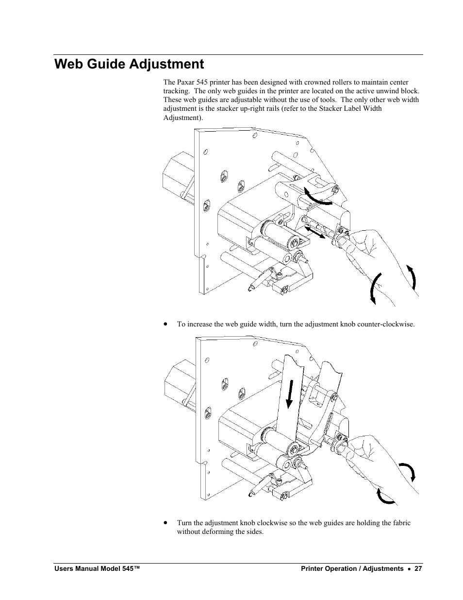 Web guide adjustment | Paxar 545 User Manual | Page 29 / 121