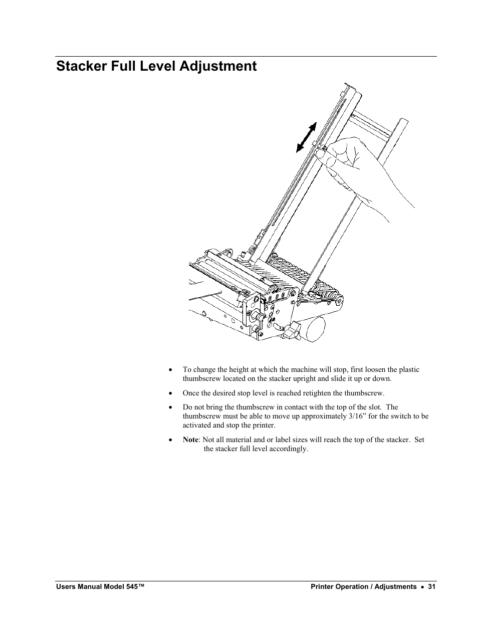 Stacker full level adjustment | Paxar 545 User Manual | Page 33 / 121