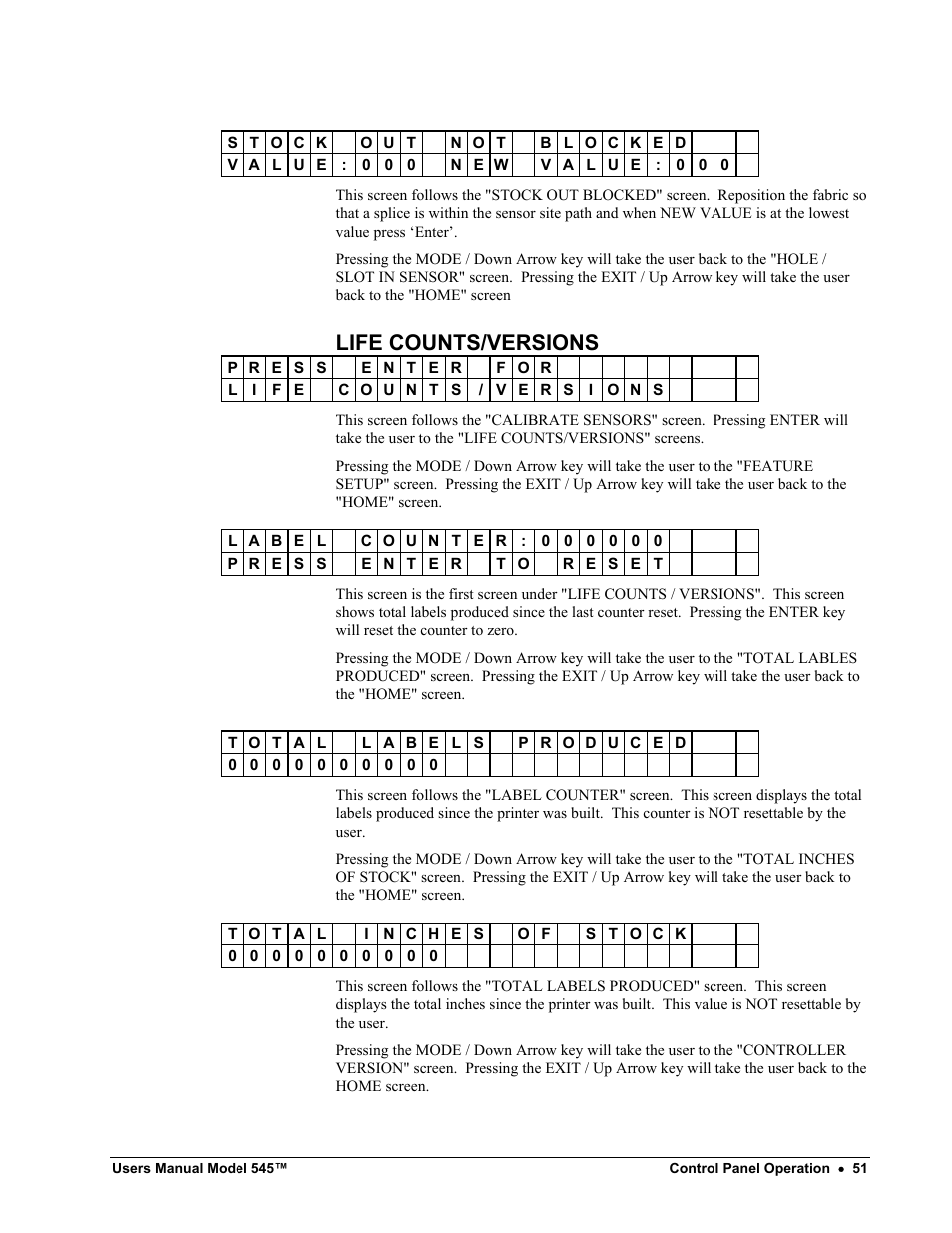 Life counts/versions | Paxar 545 User Manual | Page 53 / 121