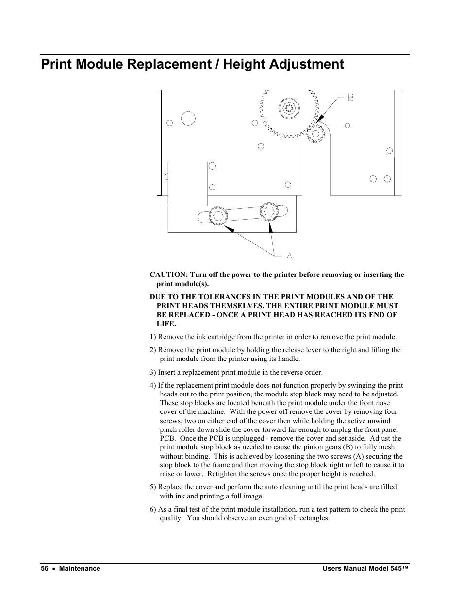 Print module replacement / height adjustment | Paxar 545 User Manual | Page 58 / 121