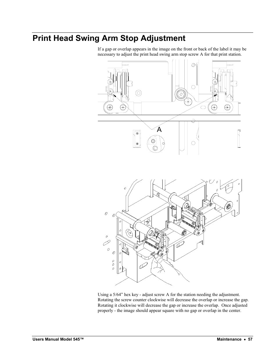 Print head swing arm stop adjustment | Paxar 545 User Manual | Page 59 / 121