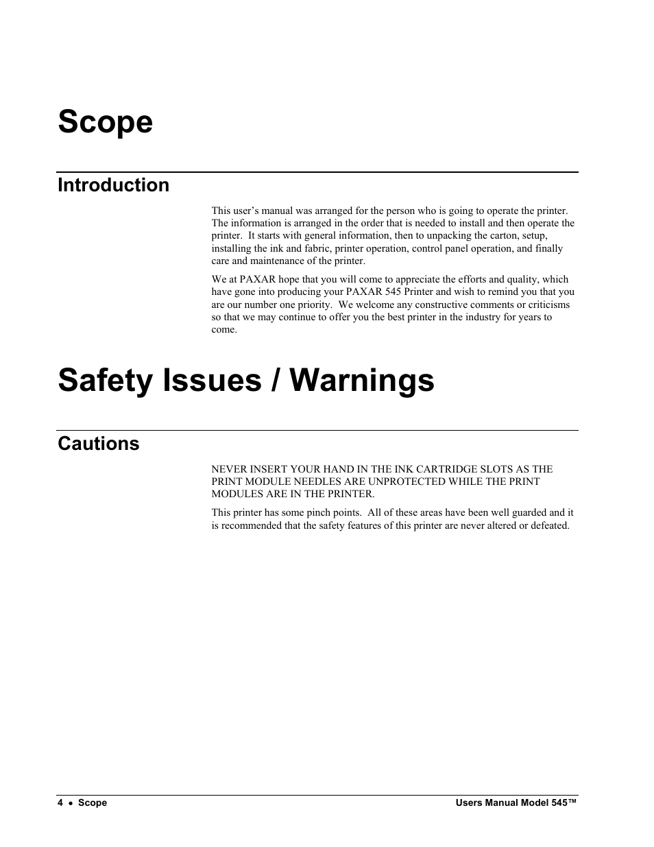 Scope, Safety issues / warnings, Introduction | Cautions | Paxar 545 User Manual | Page 6 / 121