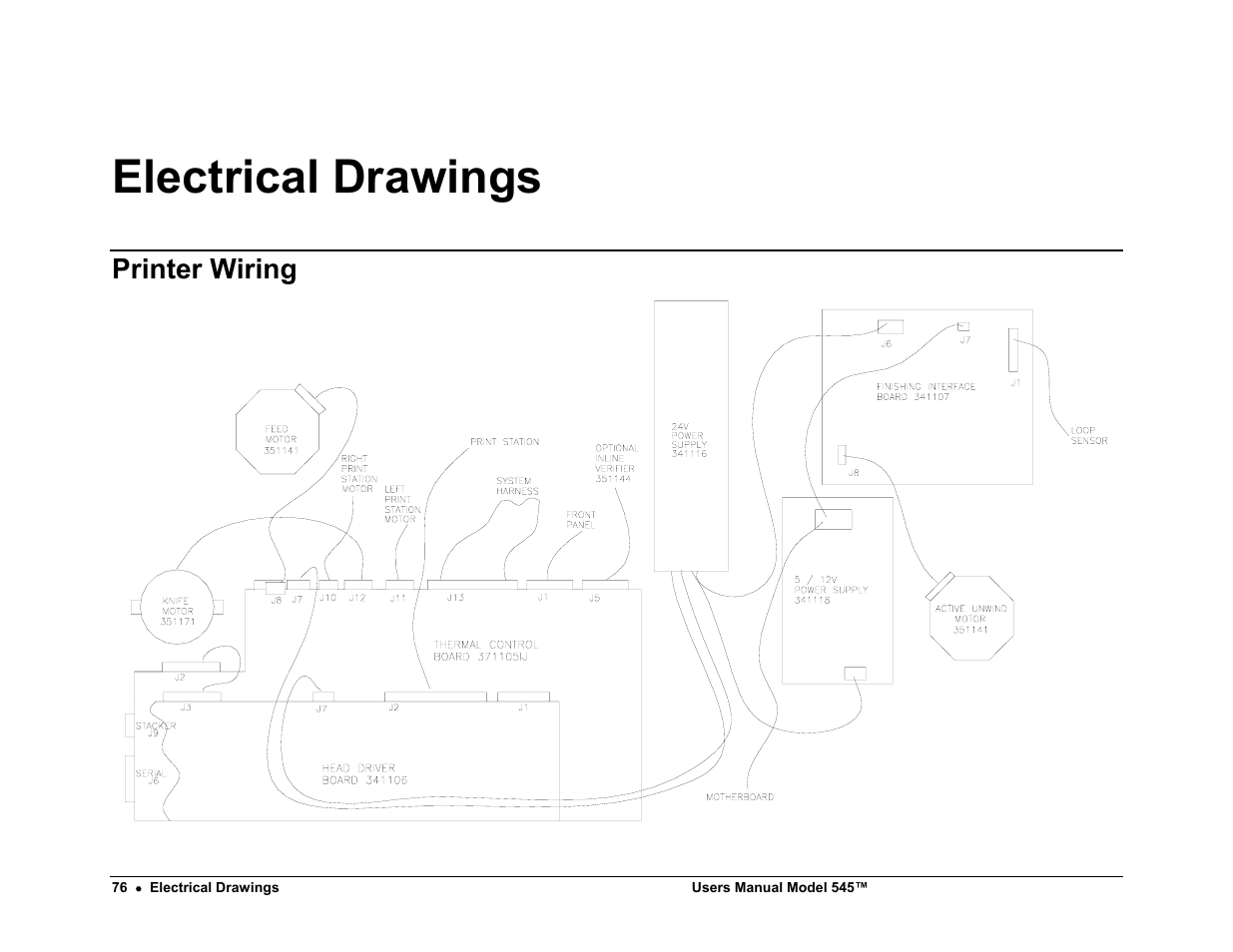 Electrical drawings, Printer wiring | Paxar 545 User Manual | Page 78 / 121