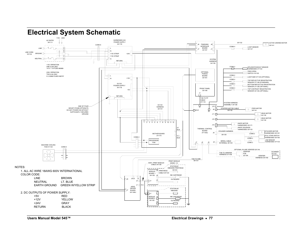 Electrical system schematic | Paxar 545 User Manual | Page 79 / 121