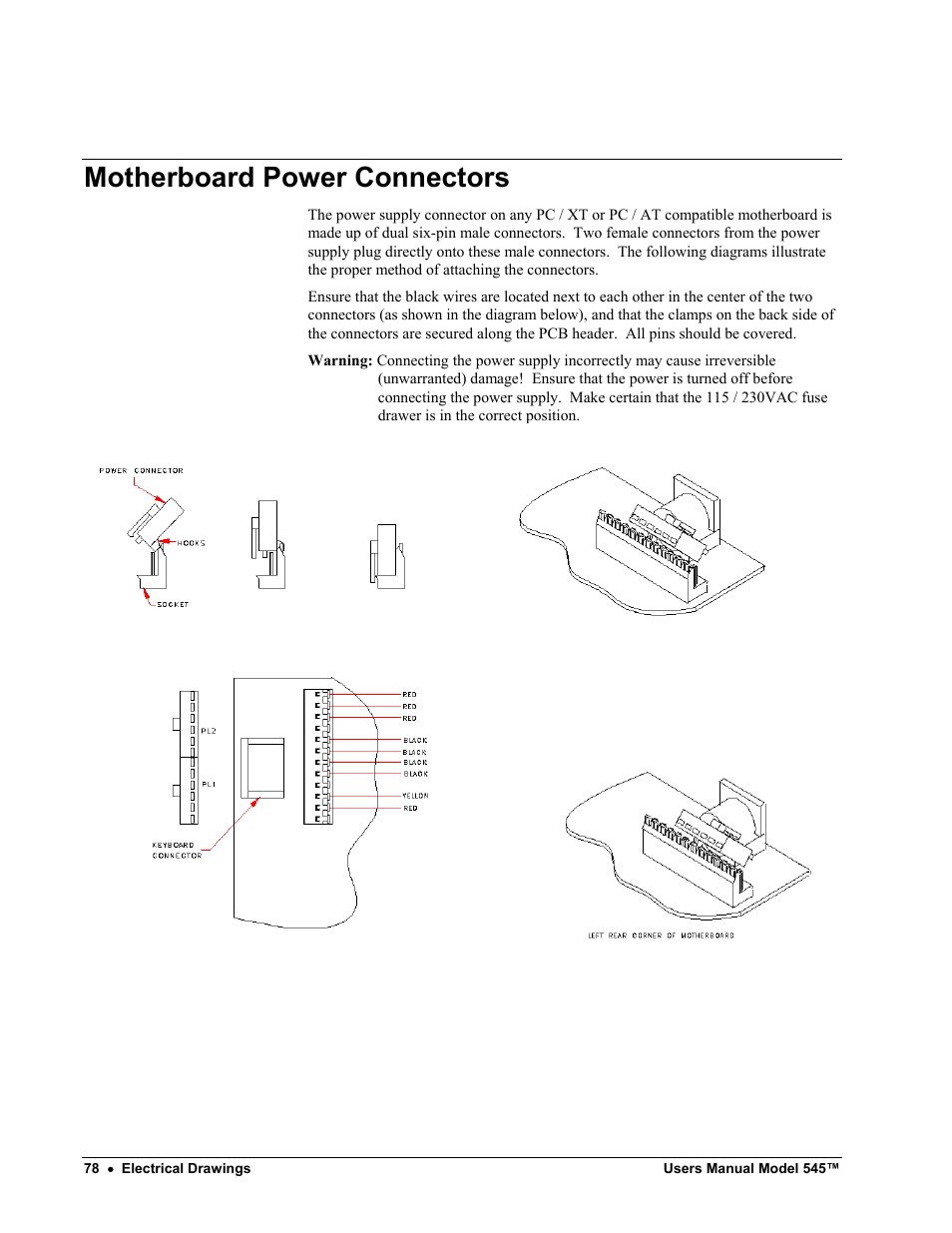 Motherboard power connectors | Paxar 545 User Manual | Page 80 / 121