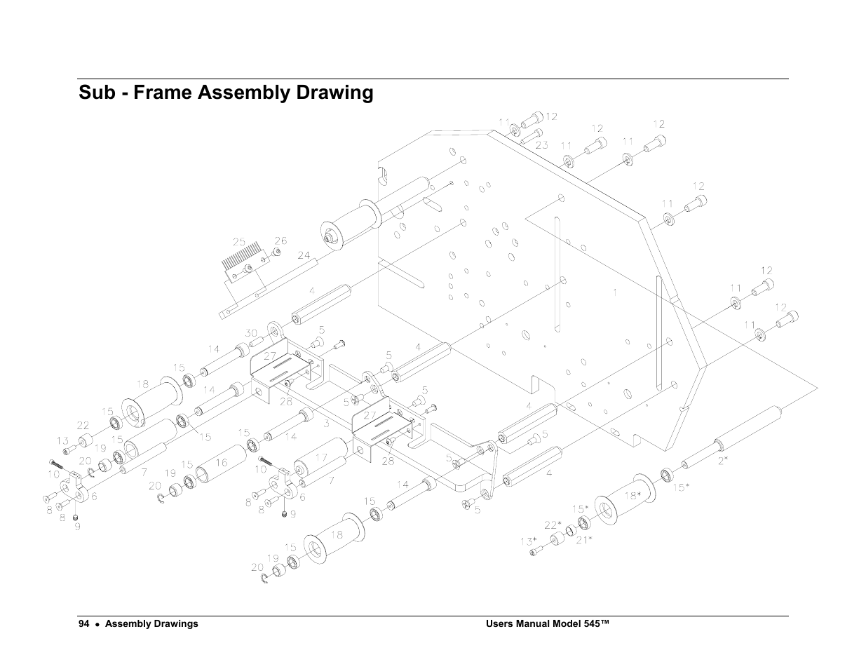 Sub - frame assembly drawing | Paxar 545 User Manual | Page 96 / 121