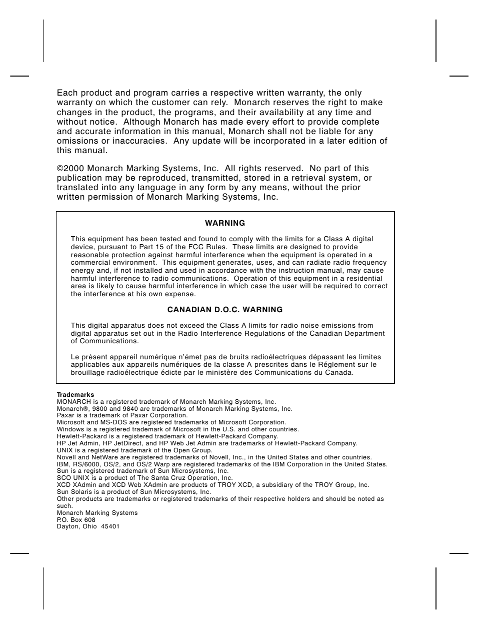 Paxar 9800 Series User Manual | Page 2 / 78
