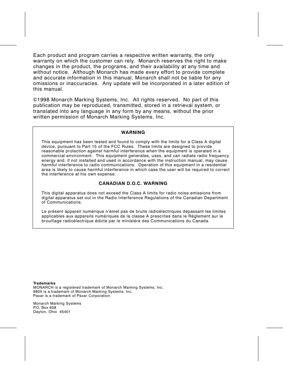 Paxar Monarch 9805 User Manual | Page 2 / 20