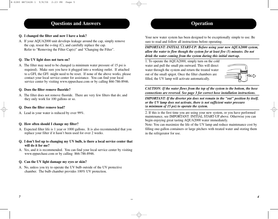 Operation, Questions and answers | Puratron Products AQUA2000 User Manual | Page 5 / 12