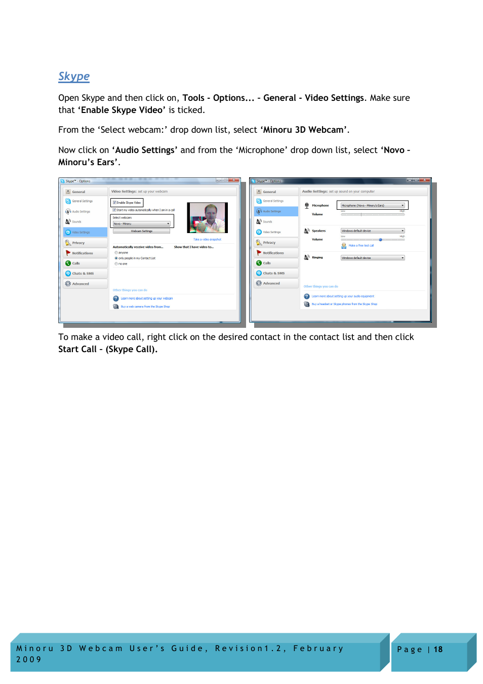 Skype | Novo Minoru Minoru 3D User Manual | Page 18 / 22