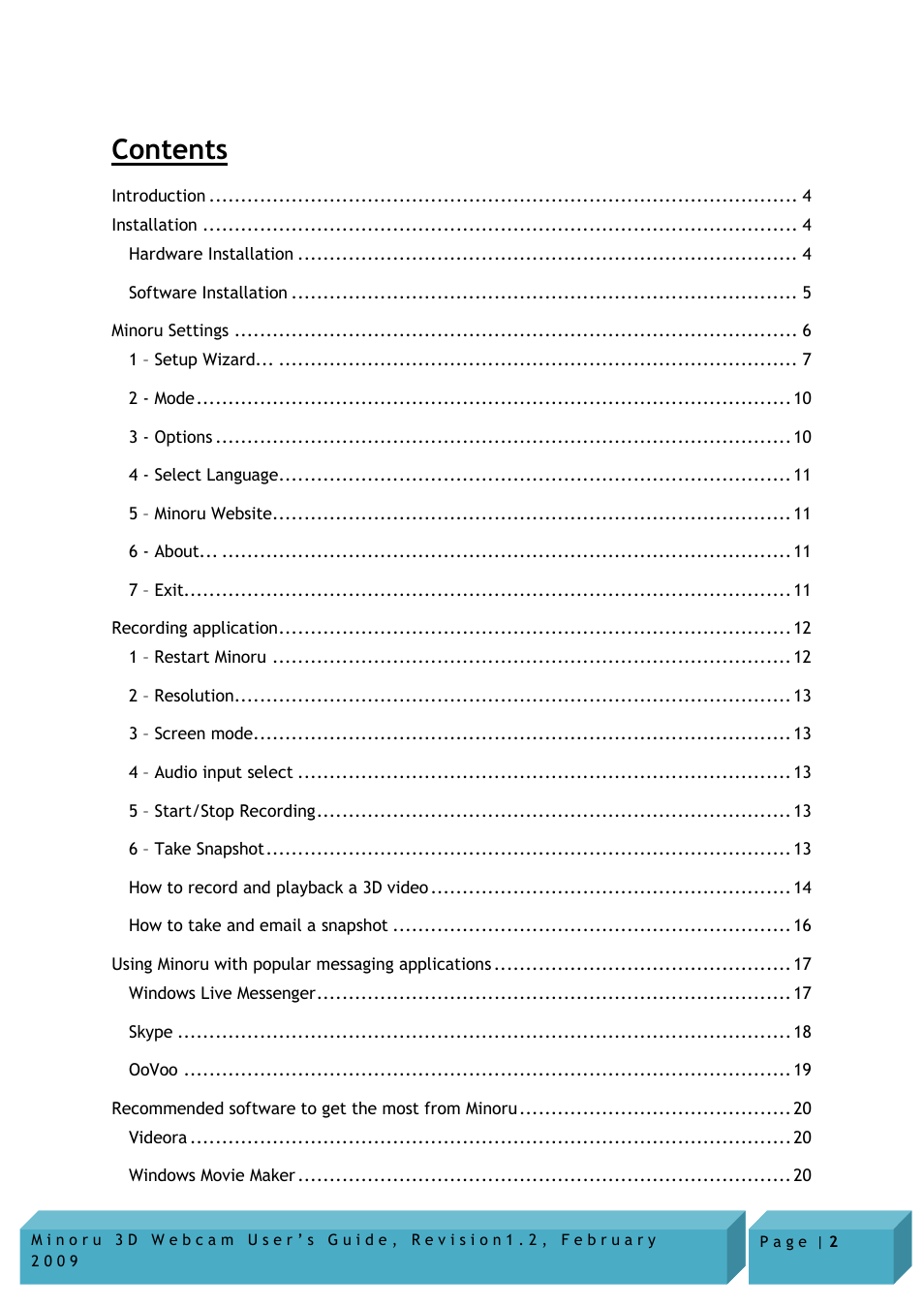 Novo Minoru Minoru 3D User Manual | Page 2 / 22
