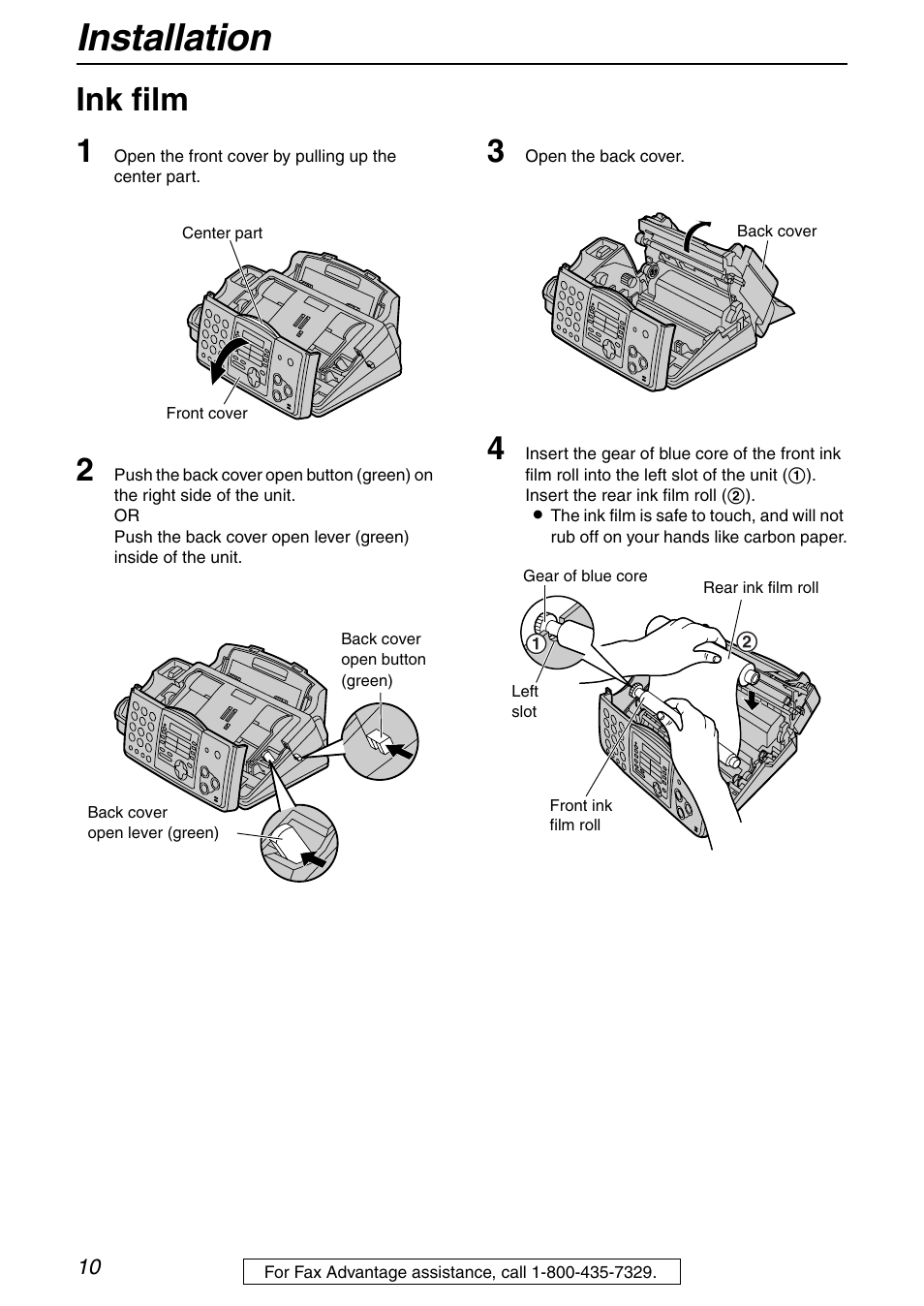 Installation, Ink film 1 | Panasonic KX-FHD351 User Manual | Page 10 / 104