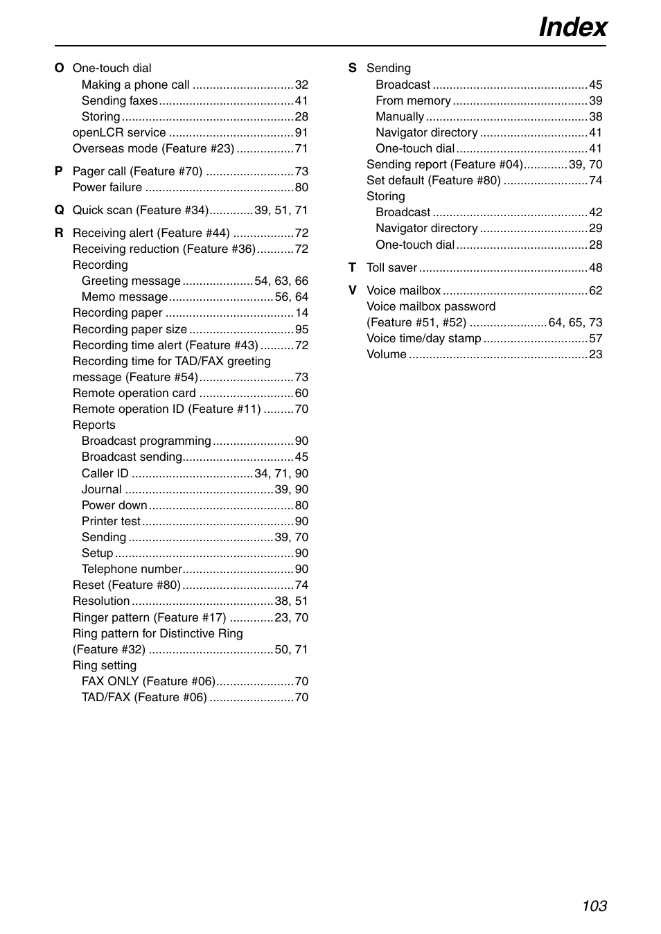 Index | Panasonic KX-FHD351 User Manual | Page 103 / 104