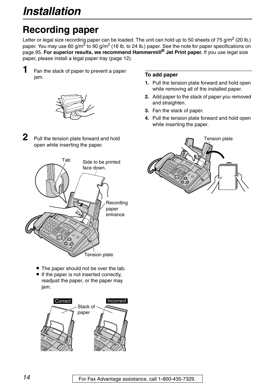Installation, Recording paper | Panasonic KX-FHD351 User Manual | Page 14 / 104