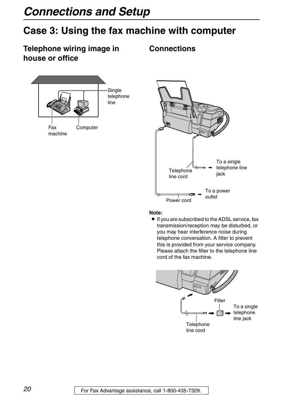 Connections and setup, Case 3: using the fax machine with computer | Panasonic KX-FHD351 User Manual | Page 20 / 104