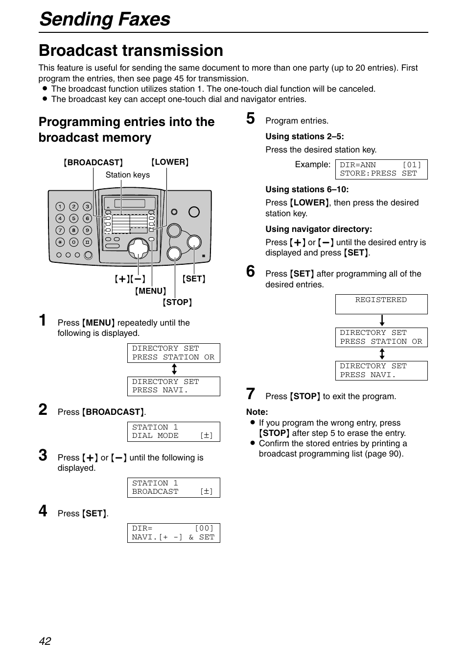 Sending faxes, Broadcast transmission | Panasonic KX-FHD351 User Manual | Page 42 / 104