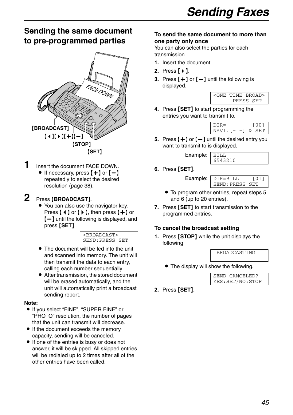 Sending faxes | Panasonic KX-FHD351 User Manual | Page 45 / 104